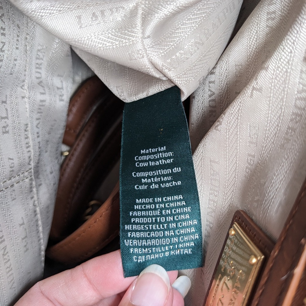 Lauren Ralph Lauren Woven Leather Bucket Bag Field Brown Diana Portwood Tote - Picture 13 of 16